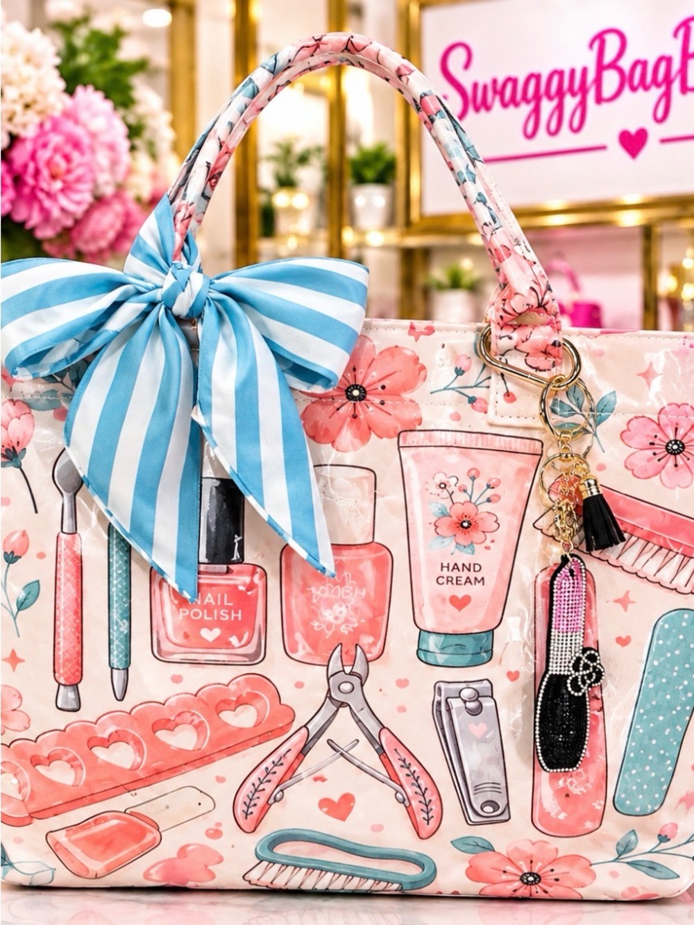 Pink Floral Beauty Tools Tote Bag